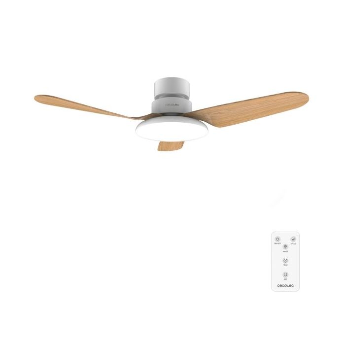 Cecotec EnergySilence Aero 5200 Light WhiteWood Ventilador de Techo con 3 Aspas de Madera y Luz - 40W - Diametro de 43" - 3 Tonos LED - 6 Velocidades - Temporizador - Modo Invierno - Color Blanco