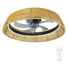 Cecotec EnergySilence LampAero 600 Natural Design Ventilador de Techo con 5 Aspas y Luz - 20W - Tulipa de Mimbre - 3 Tonos LED - Temporizador - 6 Velocidades - Modo Invierno - Color Madera Claro