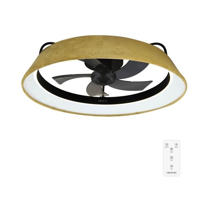 Cecotec EnergySilence LampAero 600 Green Design Ventilador de Techo con 5 Aspas y Luz - 20W - Tulipa de Terciopelo - LED con 3 Tonos - Temporizador - 6 Velocidades - Modo Invierno - Color Madera Claro