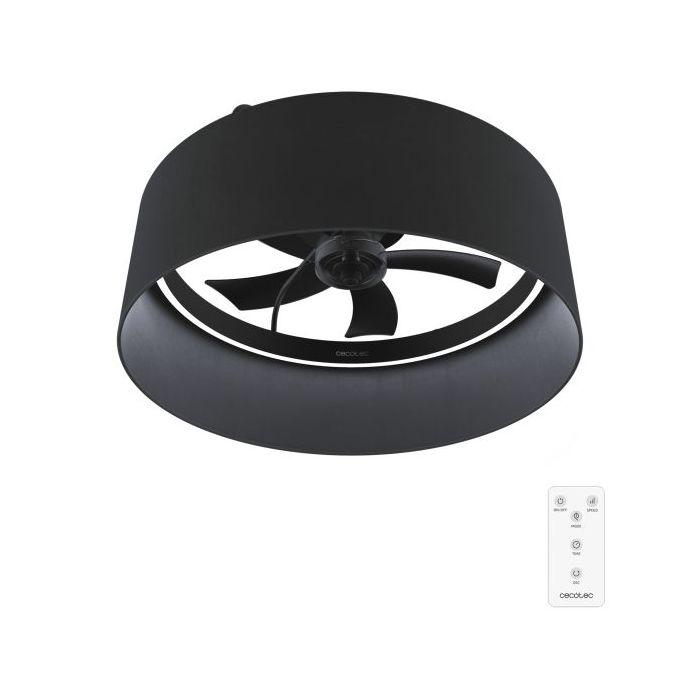 Cecotec EnergySilence LampAero 650 Black Design Ventilador de Techo con 5 Aspas y Luz - 20W - Tulipa de Tela - 3 Tonos LED - Temporizador - 6 Velocidades - Modo Invierno - Color Negro