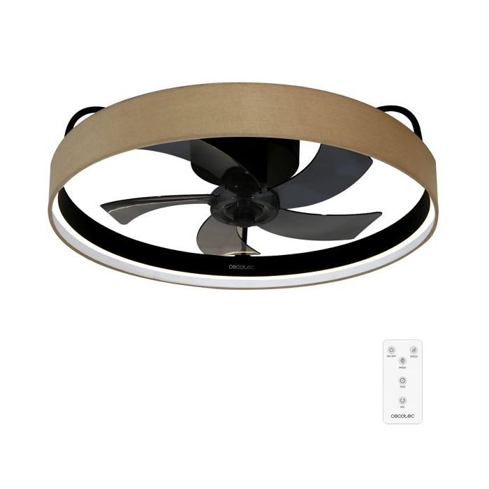 Cecotec EnergySilence LampAero 650 Beige Design Ventilador de Techo con 5 Aspas y Luz - 20W - Tulipa de Tela - 3 Tonos LED - Temporizador - 6 Velocidades - Modo Invierno - Color Negro