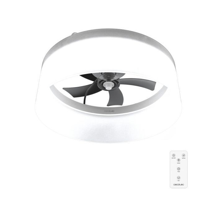 Cecotec EnergySilence LampAero 650 White Design Ventilador de Techo con Luz LED - 20W - Tulipa de Tela - 3 Tonos LED - Temporizador - 6 Velocidades - Modo Invierno - Color Blanco y Negro