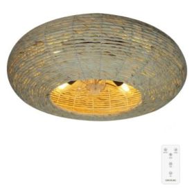 Cecotec EnergySilence LampAero 600 Natural Wicker Ventilador de Techo con 5 Aspas y Luz - 20W - Tulipa de Yute - Lampara con 3 Tonos - Temporizador - 3 Velocidades - Modo Invierno - Color Madera Claro