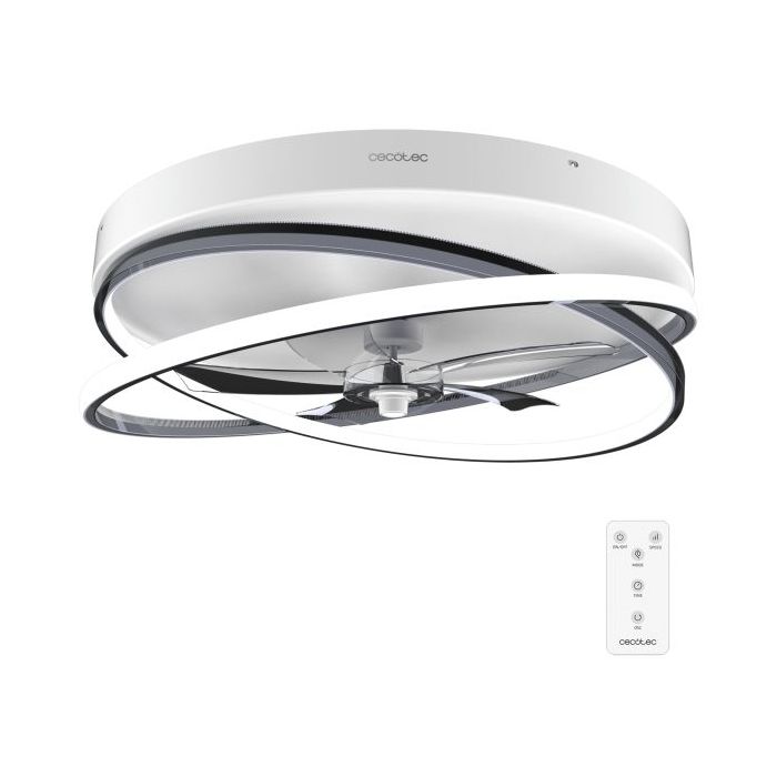 Cecotec EnergySilence LampAero 600 FlowLight Ventilador de Techo con 5 Aspas y Luz - 20W - Aro LED con 3 Tonos - Diametro de 24" - Temporizador - 3 Velocidades - Modo Invierno - Color Blanco y Negro