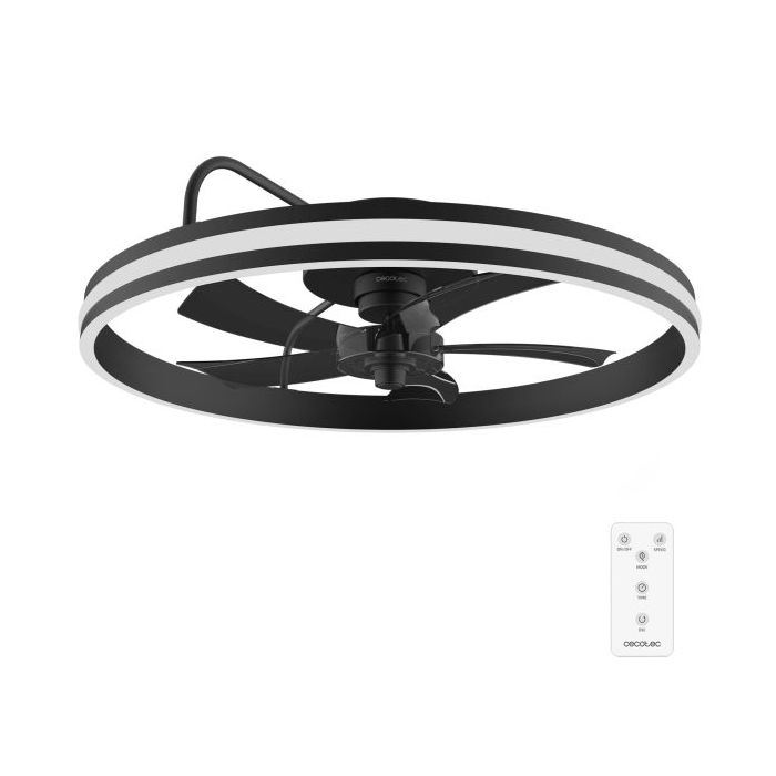 Cecotec EnergySilence LampAero 650 FlowLight Ventilador de Techo con 5 Aspas y Luz - 20W - Aro LED con 3 Tonos - Diametro de 22" - 6 Velocidades - Temporizador - Modo Invierno - Color Negro