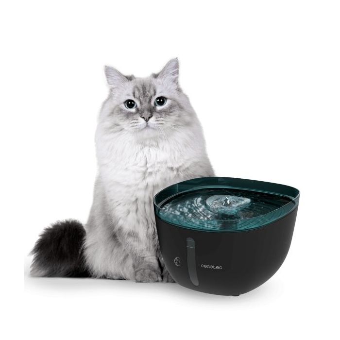 Cecotec Pumba 2200 Refresh Bebedero para Mascotas - Capacidad de 2L - Filtro de Alto Rendimiento - Nivel de Agua Visible - Luz LED Interior - Silencioso - Efecto Cascada - Facil de Limpiar - Color Negro