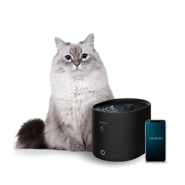 Cecotec Pumba 2500 Refresh Smart Bebedero para Mascotas - Capacidad de 2.5L - Filtro de Alto Rendimiento - Aviso de Deposito Vacio - Recordatorio de Limpieza - Silencioso - Color Negro