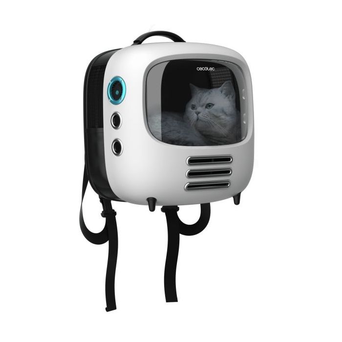 Cecotec Pumba 1800 Travel Fan Transportin con Ventana - Sistema de Ventilacion con 2 Velocidades - para Mascotas hasta 8kg - Luz Interior - Ergonomico - Bolsillo Lateral - 43x42x27.6cm - Color Blanco