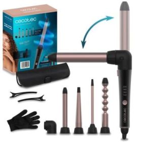 Cecotec SurfCare MultiWaves Rizador de 25mm - Revestimiento Ceramico - Angulo de 90° - Guante y Clips - Cabezales Surtidos - Temperatura de 140 a 200°C - Color Negro y Rosa