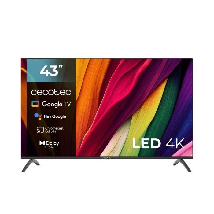 Cecotec A4 series ALU40043 Televisor Smart TV sin Marco de 43" LED con Resolucion 4K UHD - Procesador Cortex A55 - Google TV - Dolby Audio - HDMI 2.1 - Chromecast Integrado - 16GB ROM - Color Negro