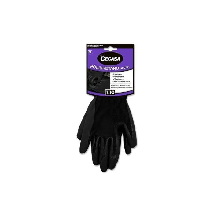 Cegasa Guantes de Trabajo Talla 10 - Fabricados en Poliester con Recubimiento de Poliuretano en Palma - Color Negro