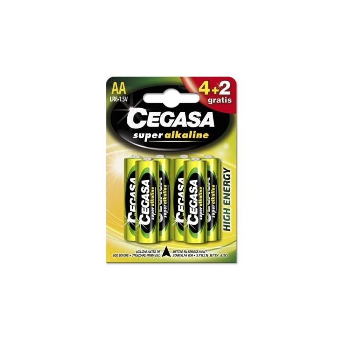 Cegasa Super Alkaline Pack de 6 Pilas LR6 AA - Alto Rendimiento - Fiabilidad - Tecnologia Avanzada