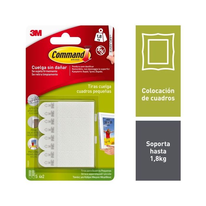 Command Pack de 4 Tiras para Colgar Cuadros - Talla S - Soporta hasta 1.8kg - Color Blanco