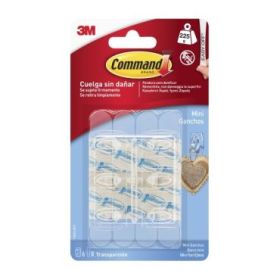 Command Mini Pack de 6 Ganchos - 8 Tiras Adhesivas - Soportan hasta 225G - Color Transparente