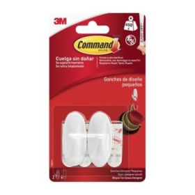 Command Pack de 2 Ganchos Compactos - Talla S - 4 Tiras Adhesivas - Soporta hasta 450G - Color Blanco