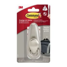 Command Gancho Metalico Grande - 2 Tiras Adhesivas - Soporta hasta 2.2kg - Color Niquel Pulido