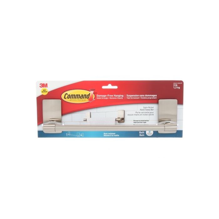 Command Toallero para Aseo - Soporta hasta 1.3kg - Incluye 4 Tiras Adhesivas Medianas - Resistente al Agua y Oxido - Color Niquel Satinado