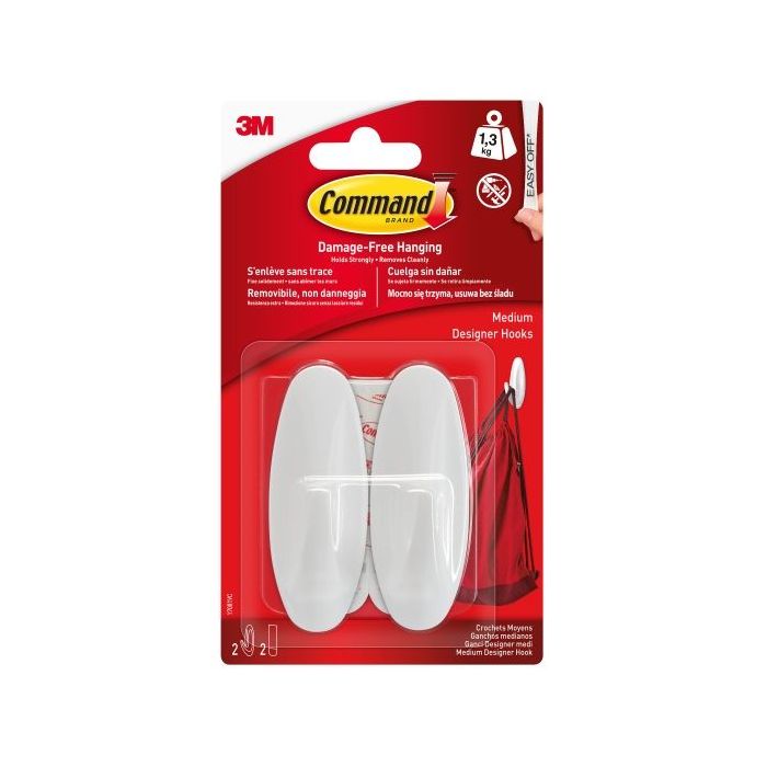 Command Ganchos Adhesivos - Plastico Resistente - Soporta hasta 1.3kg - Color Blanco