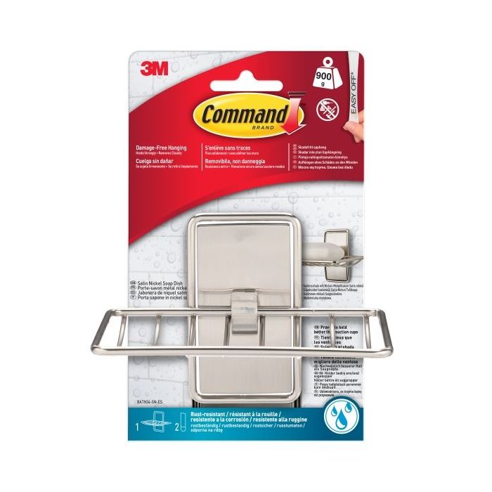 Command Jabonera de Aseo - Soporta hasta 0.9kg - Incluye 2 Tiras Adhesivas Medianas para Aseo - Color Niquel Satinado