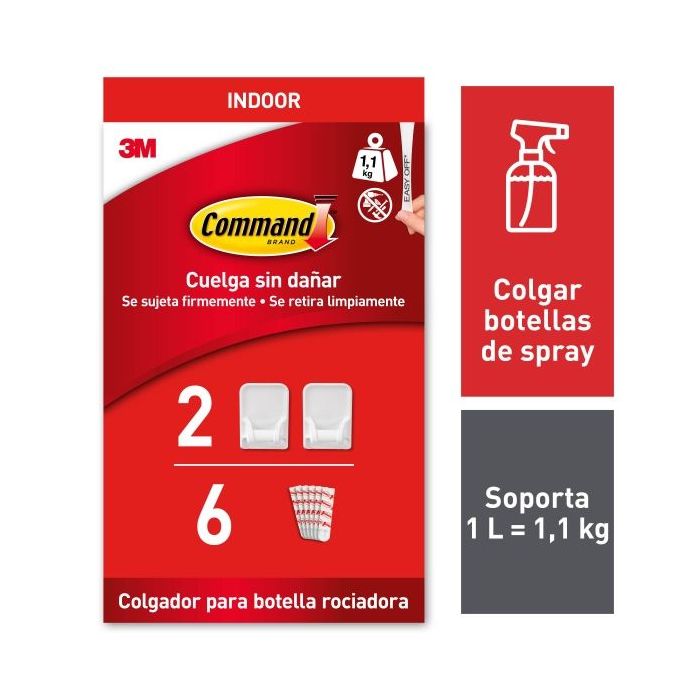 Command Pack de 2 Ganchos Especiales para Pulverizador - 6 Tiras Adhesivas - Soporta hasta 1.1kg - Color Blanco