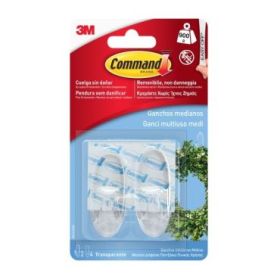Command Pack de 2 Ganchos Medianos - 4 Tiras Adhesivas - Soporta hasta 0.9kg - Color Transparente