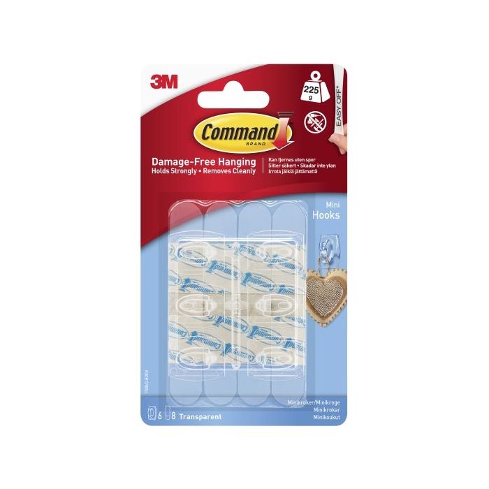 Command Mini Pack de 30 Ganchos - 32 Tiras Adhesivas - Soportan hasta 225G - Color Transparente