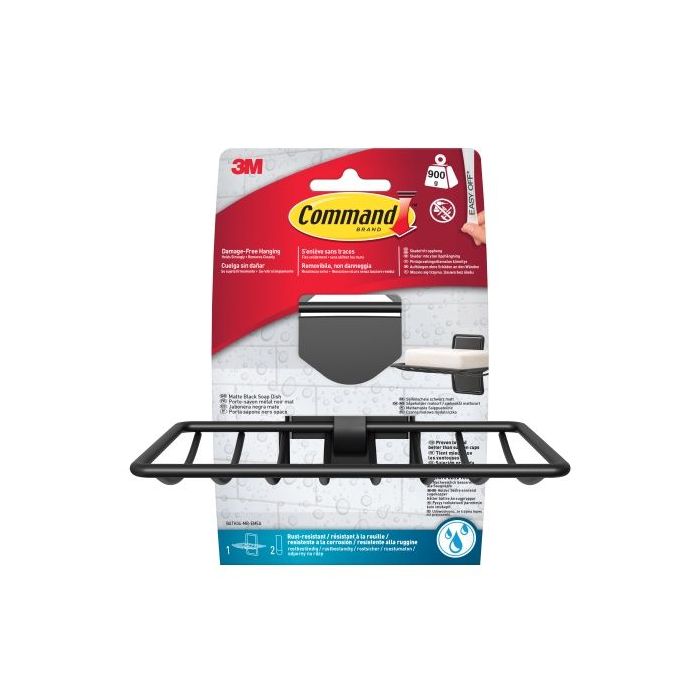 Command Jabonera de Aseo - Soporta hasta 0.9kg - Incluye 2 Tiras Adhesivas Medianas para Aseo - Color Negro Mate