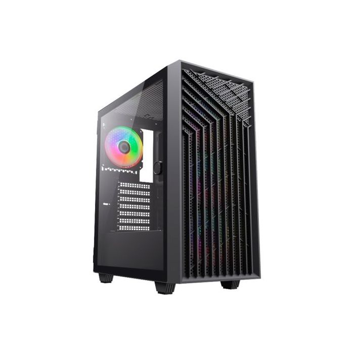 Coolbox GA300 GridLine Caja Torre ATX, Micro ATX, Mini-ITX - Lateral Cristal Templado - Tamaño HDD 2.5", 3.5" - USB-A 3.0, USB-C y Audio - 3 Ventiladores ARGB 120mm - Soporta Refrigeracion Liquida - Color Negro
