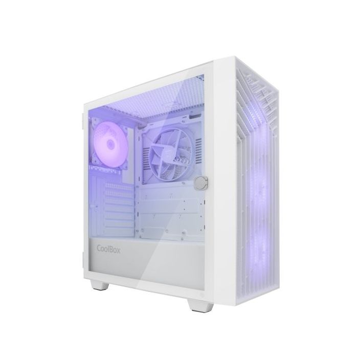Coolbox GA300 GridLine Caja Torre ATX, Micro ATX, Mini-ITX - Lateral Cristal Templado - Tamaño HDD 2.5", 3.5" - USB-A 3.0, USB-C y Audio - 3 Ventiladores ARGB 120mm - Soporta Refrigeracion Liquida - Color Blanco