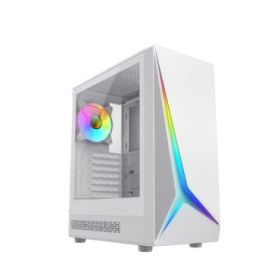Coolbox GA450 StarLight Caja Torre ATX, Micro ATX, Mini-ITX - Lateral Cristal Templado - Tamaño HDD 2.5", 3.5" - USB-A 3.0, USB-C y Audio - Ventilador Trasero ARGB 120mm - Soporta Refrigeracion Liquida - Color Blanco