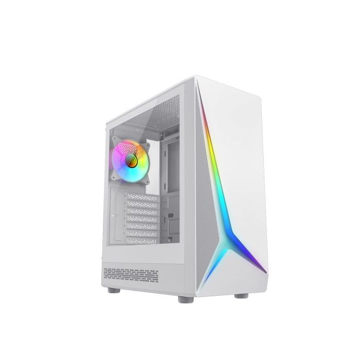 Coolbox GA450 StarLight Caja Torre ATX, Micro ATX, Mini-ITX - Lateral Cristal Templado - Tamaño HDD 2.5", 3.5" - USB-A 3.0, USB-C y Audio - Ventilador Trasero ARGB 120mm - Soporta Refrigeracion Liquida - Color Blanco