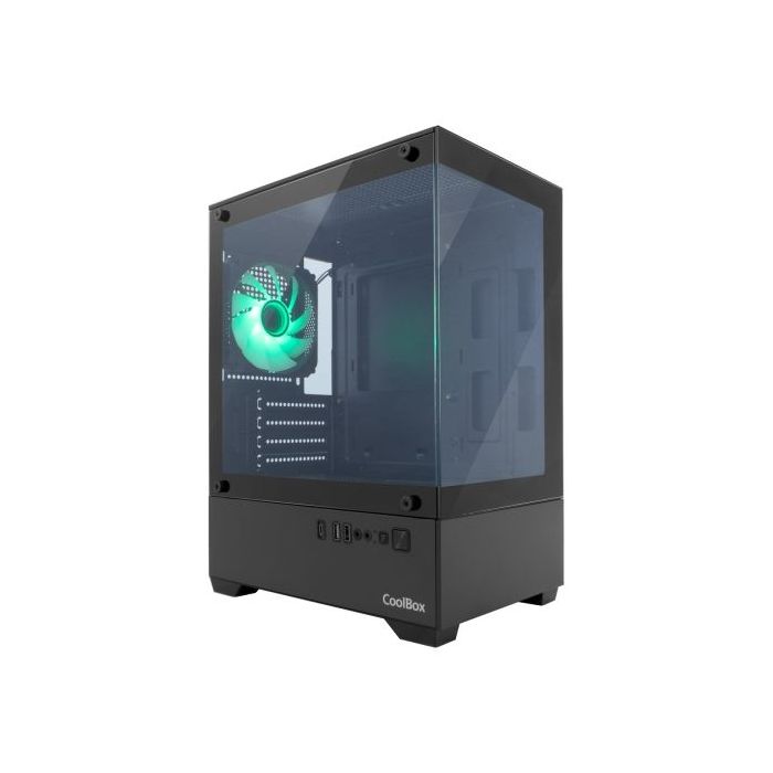 Coolbox GM200 Vision Lite Caja Mini Torre Micro ATX, Mini-ITX - Frontal y Lateral Cristal Templado - Tamaño HDD 3.5" y 2.5" - USB-A 3.2, USB-C 3.2, USB-A 2.0 y Audio - Ventilador Trasero ARGB - Soporta Refrigeracion Liquida - Color Negro