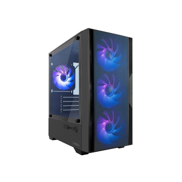 Coolbox GM220 MPFusion Caja Torre Micro ATX - Lateral Cristal Templado - Tamaño HDD 2.5", 3.5" - USB-A 3.2, USB-C y Audio - 4 Ventiladores ARGB 120mm - Soporta Refrigeracion Liquida