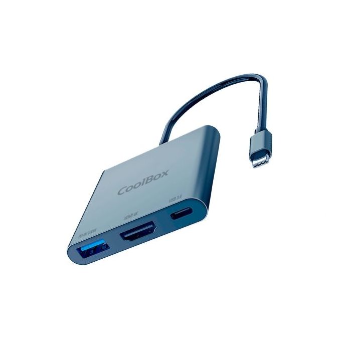 CoolBox MiniDock C31 USB-C - 1x HDMI 4K, 1x USB 3.2 Gen1, 1x USB-C PD - Compatible con PC, MAC y Consolas - Aluminio - Color Gris