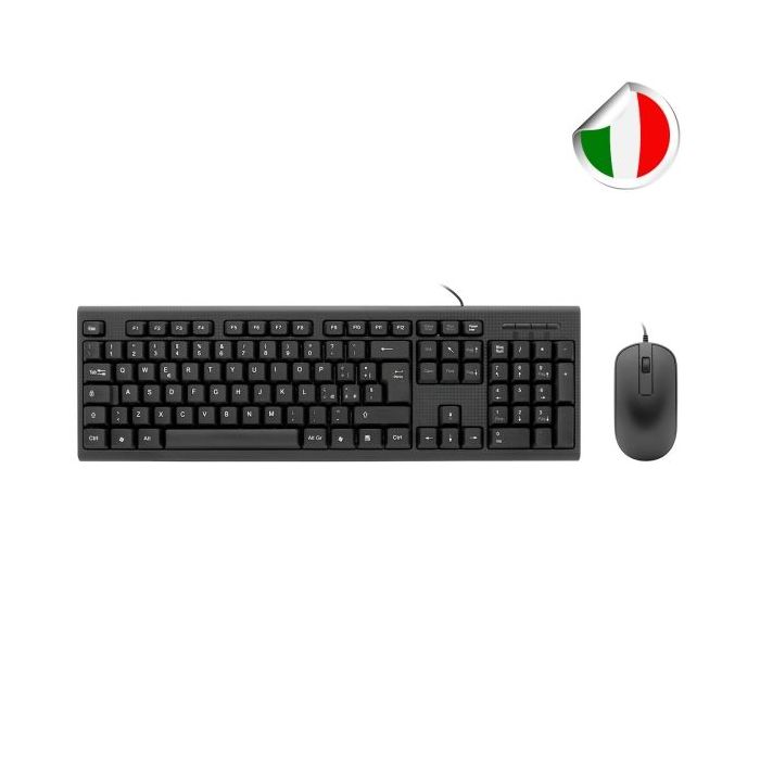 Coolbox COO-KTR-02UIT Pack USB Teclado 105 Teclas - QWERTY Italiano + Raton 3 Botones - Uso Ambidiestro - Color Negro