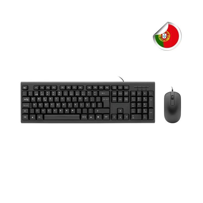 Coolbox COO-KTR-02UIT Pack USB Teclado 105 Teclas - QWERTY Portugues + Raton 3 Botones - Uso Ambidiestro - Color Negro