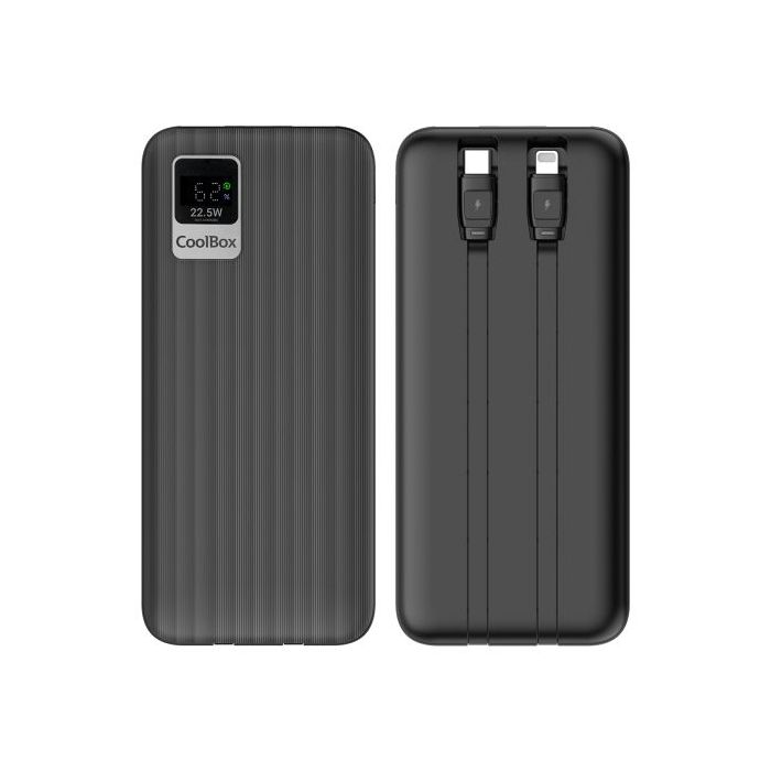 Coolbox DP20 Powerbank 20000mAH 22.5W PD y QC - USB-C y Lightning - Pantalla LCD - Color Negro