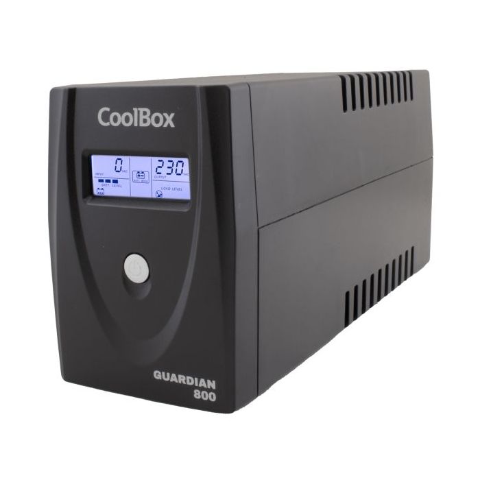 Coolbox Guardian3 SAI 800VA UPS 480W - 2x Schukos - USB - RJ45 - Proteccion Completa Frente a Picos de Tension y Cortes de Suministro - Pantalla LCD