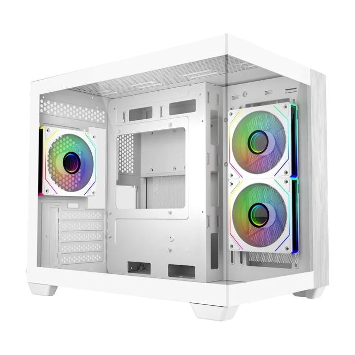 Cooler Master Elite 481 Wood Caja Minitorre - 3 Ventiladores 120mm RGB - Vista Panoramica - Soporte MicroATX/Mini-ITX - Doble Camara - Audio - 2xUSB-A - 1xUSB-C - 420x285x370mm - Color Blanco