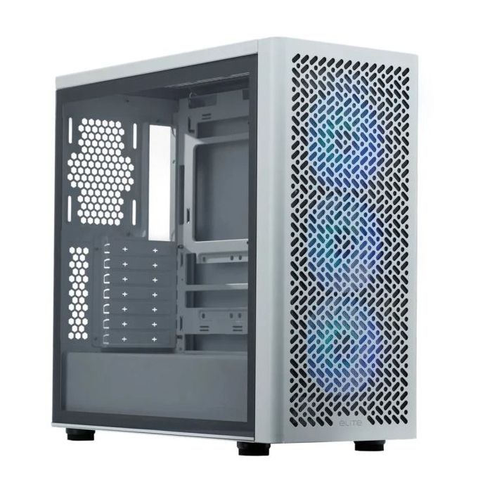 Cooler Master Elite 502 Caja Torre E-ATX - 3 Ventiladores 120mm RGB - Ventana Lateral - Gestion de Cables - Audio - 1xUSB-A - 1xUSB-C - 474x230x481mm - Color Blanco
