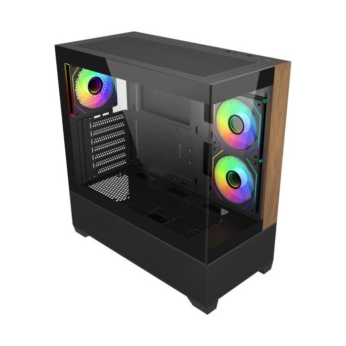 Cooler Master Elite 690 Wood Caja Semitorre ATX/MicroATX/Mini-ITX - 3 Ventiladores 120mm RGB - Vista Panoramica - Doble Camara - 2xUSB-A - 1xUSB-C - 434x218x454mm - Color Negro