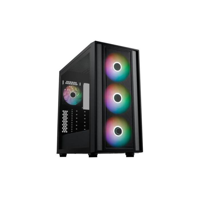 Cooler Master Masterbox 600 Caja Semitorre ATX/MicroATX/Mini-ITX - 3 Ventiladores 140mm RGB Frontales - 1 Ventilador 120mm RGB Trasero - Ventana Lateral - Rejilla Metal-Mesh - 230x481x474mm - Color Negro