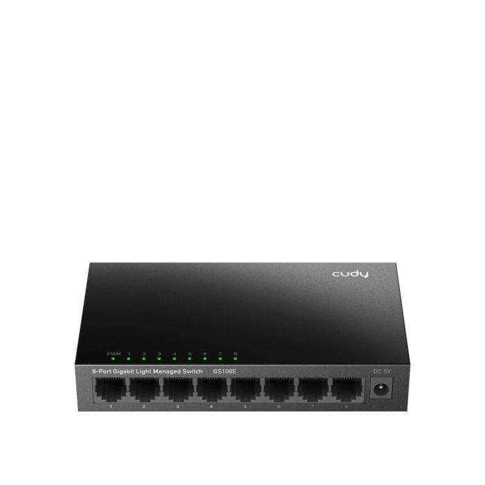 Cudy Switch Gigabit de 8 Puertos - Facil Administracion - Velocidad hasta 1000Mbps - Plug and Play - Carcasa de Metal - Ahorro de Energia - Color Negro
