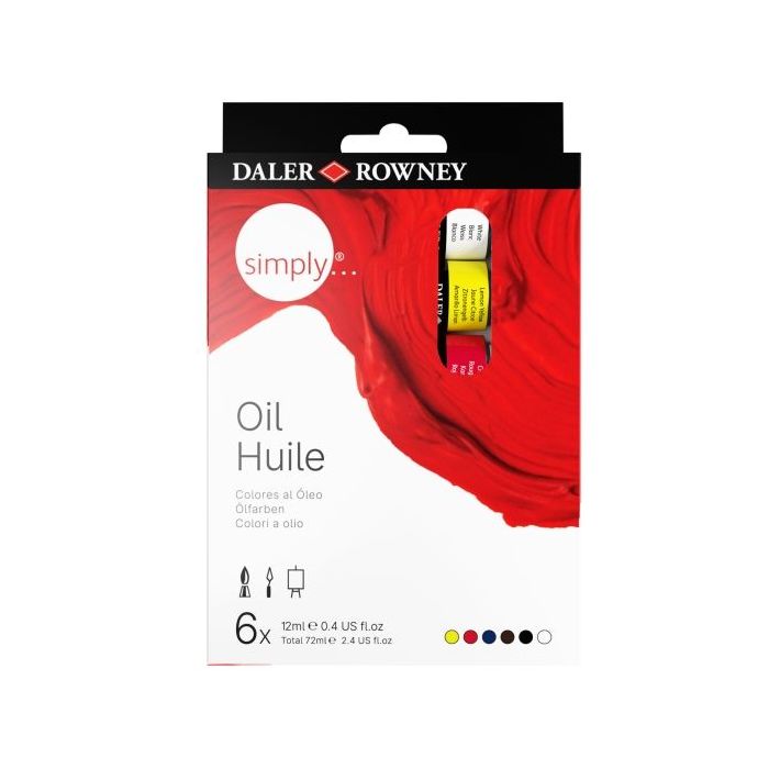 Daler Rowney Simply Pack de 6 Pinturas al Oleo - Tubos de Aluminio - 12ml - Colores Surtidos