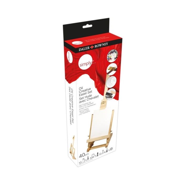 Daler Rowney Simply Creativo Pack de 40 Piezas - Pìntura al Oleo - Caballete - Colores Surtidos