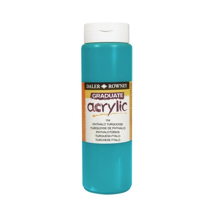 Daler Rowney Graduate Pintura Acrilica - Botella de Plastico - 500ml - Color Turquesa Ftalo