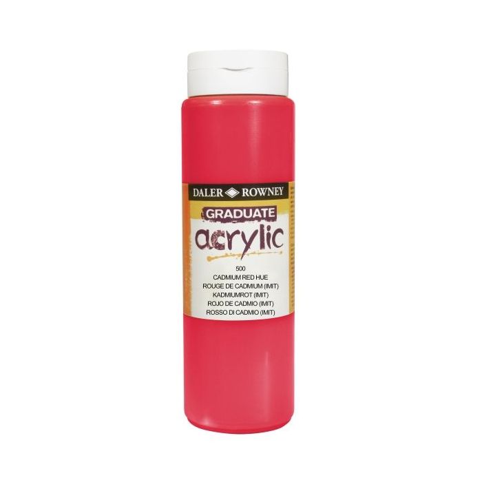 Daler Rowney Graduate Pintura Acrilica - Botella de Plastico - 500ml - Color Rojo de Cadmio