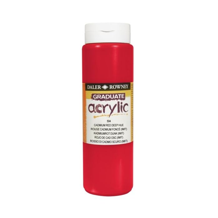 Daler Rowney Graduate Pintura Acrilica - Botella de Plastico - 500ml - Color Rojo de Cadmio Profundo