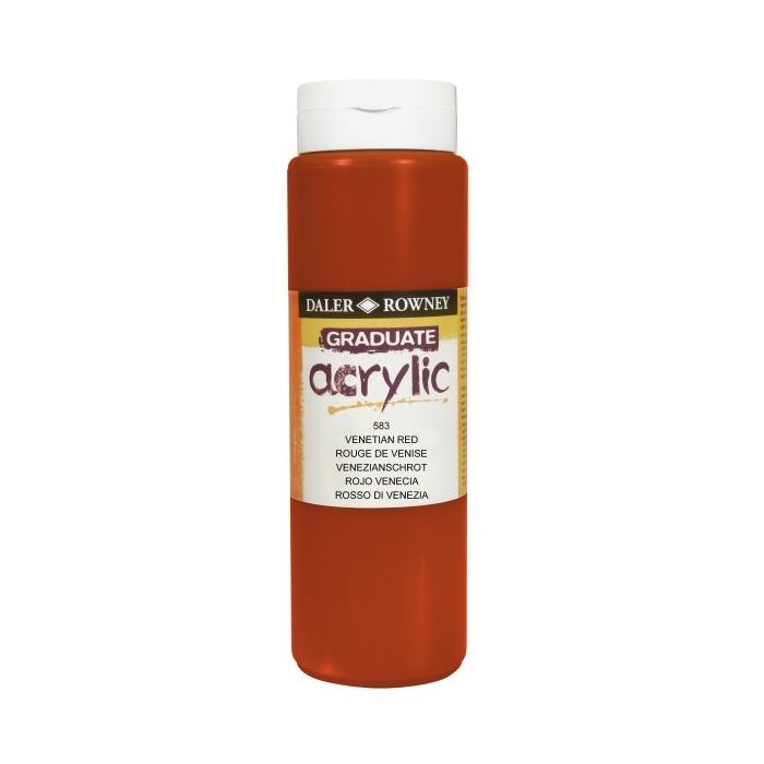 Daler Rowney Graduate Pintura Acrilica - Botella de Plastico - 500ml - Color Rojo Veneciano