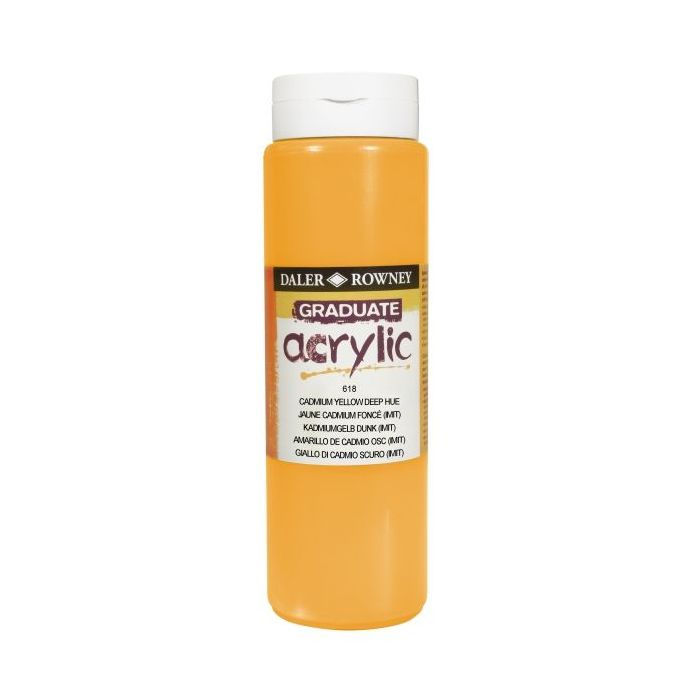 Daler Rowney Graduate Pintura Acrilica - Botella de Plastico - 500ml - Color Amarillo de Cadmio Profundo